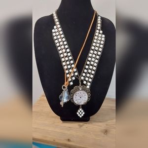 Vtg Plunder Design Glass Beads &  Necklace ,locket & key charms. Blingy